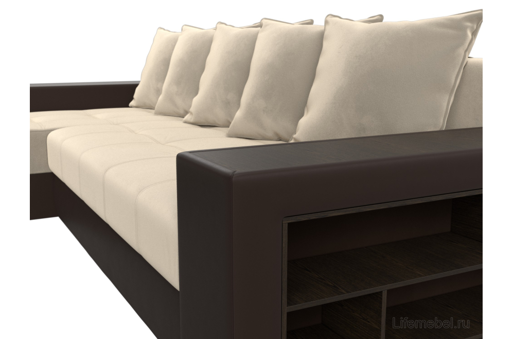 Диван угловой Дубай микровельвет бежевый / экокожа коричневый левый