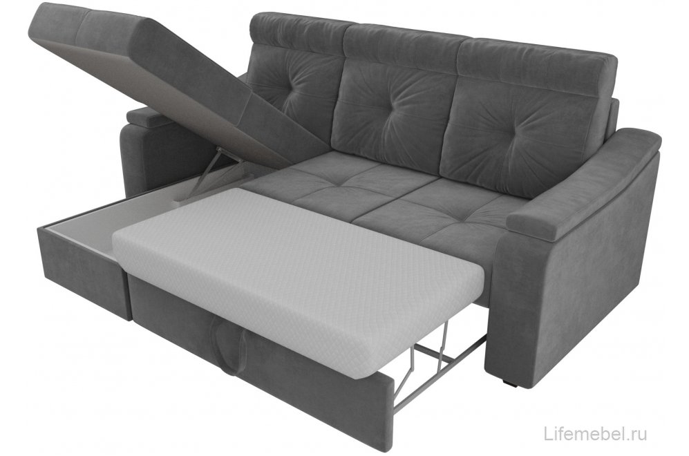 Диван угловой Браво-Арт левый велюр серый