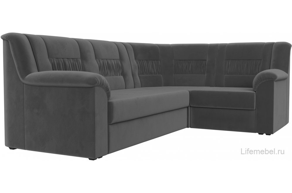 Диван угловой Карелия правый серый велюр
