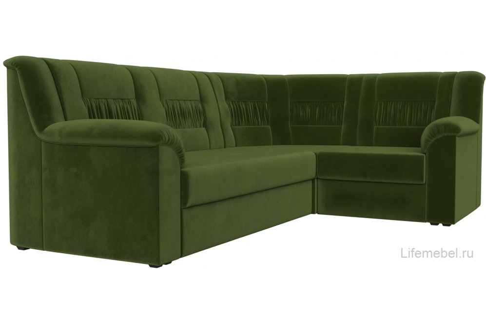 Диван угловой Карелия правый зеленый микровельвет