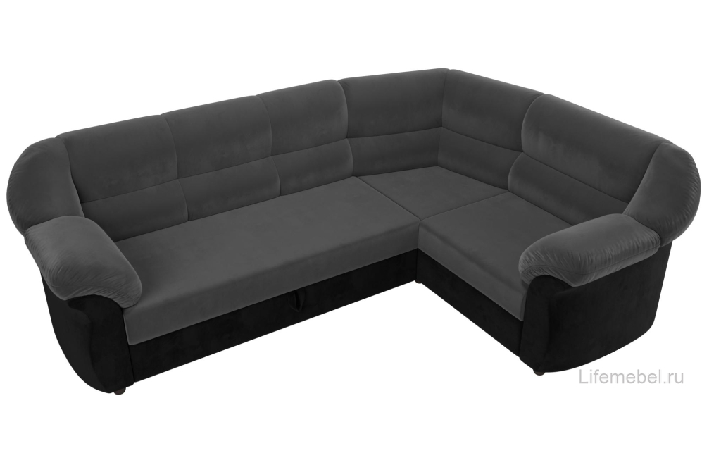 Диван угловой Эллада правый серый / черный велюр