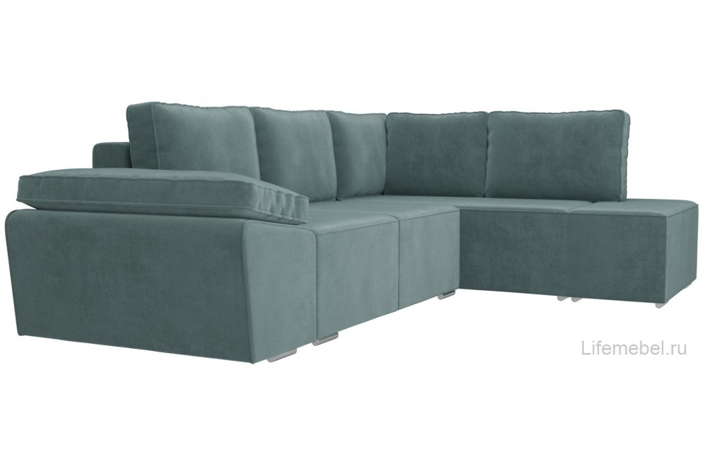 Диван угловой Крона-Нова правый бирюзовый велюр