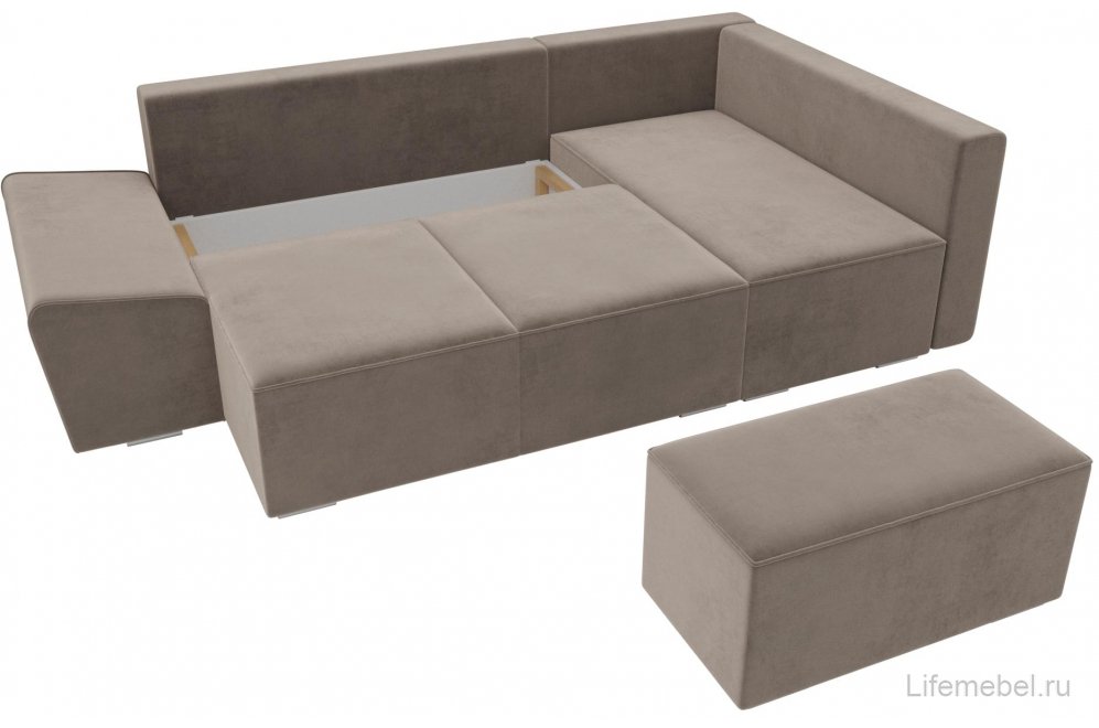 Диван угловой Крона-Нова правый коричневый велюр