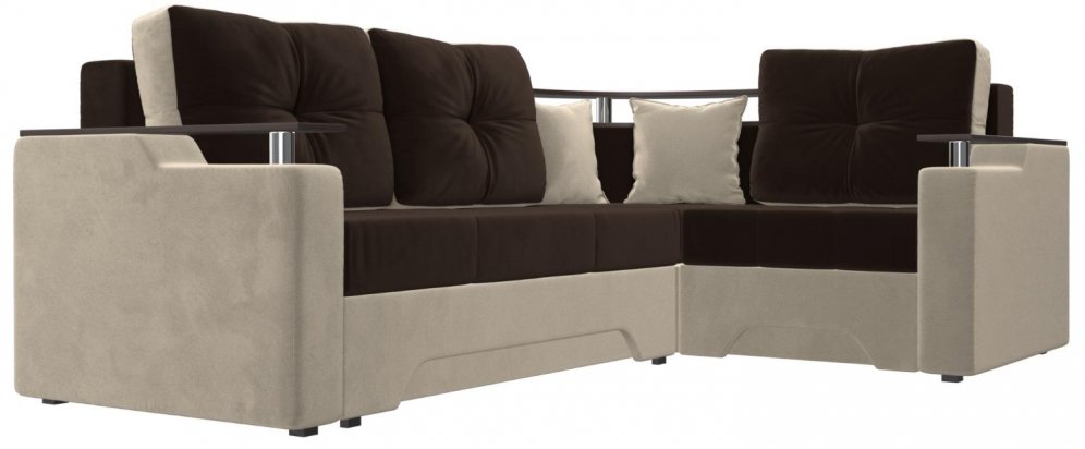 Диван угловой Феличе микровельвет коричневый / бежевый (06/49) правый
