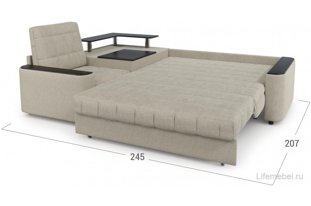 Диван угловой Moon Family 018/91Лн+Н30 Lux н+(1)65Пн 003569 левый со спальным местом 140 велюр бежевый 66-100