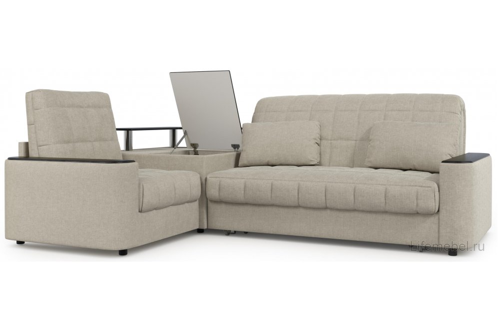 Диван угловой Moon Family 018/91Лн+Н30 Lux н+(1)65Пн 003569 левый со спальным местом 140 велюр бежевый 66-100