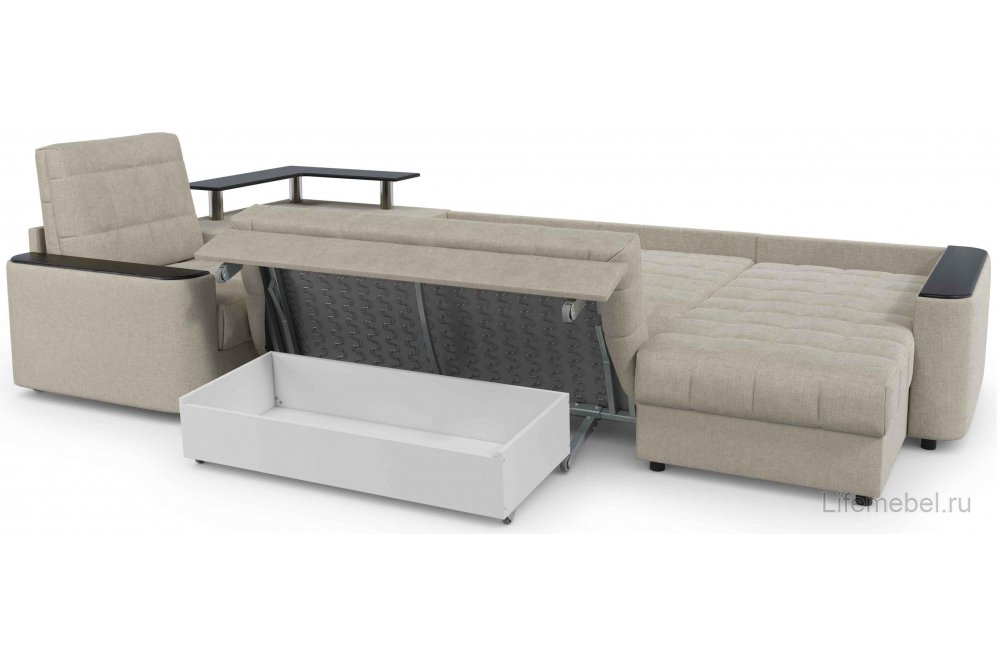 Диван угловой Moon Family 018/91Лн+Н30н+7Ян+(1)65Пн 003604 левый со спальным местом 140 велюр бежевый 66-100