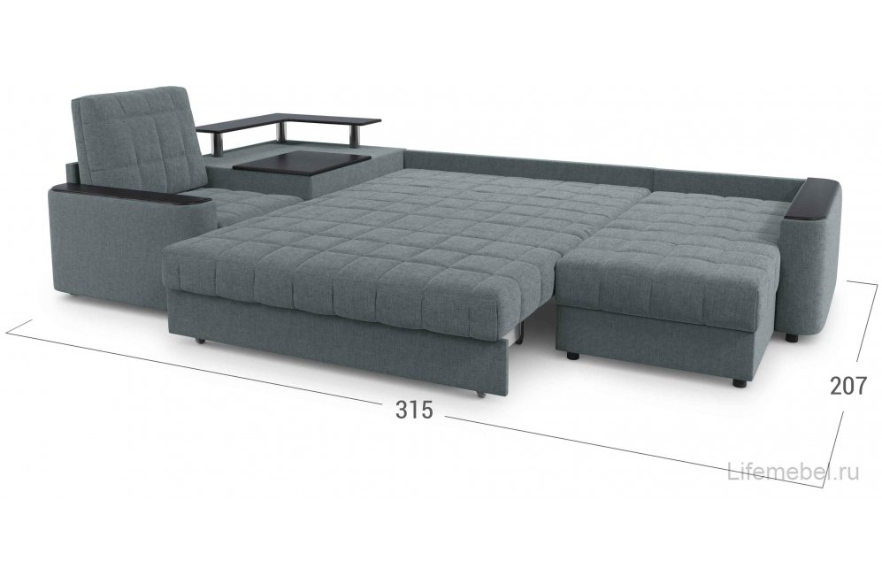 Диван угловой Moon Family 018/91Лн+Н30 Lux н+7Ян+(1)65Пн 003611 левый со спальным местом 140 велюр серый 66-102
