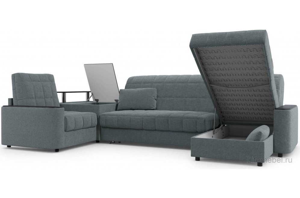 Диван угловой Moon Family 018/91Лн+Н30 Lux н+7Ян+(1)65Пн 003611 левый со спальным местом 140 велюр серый 66-102