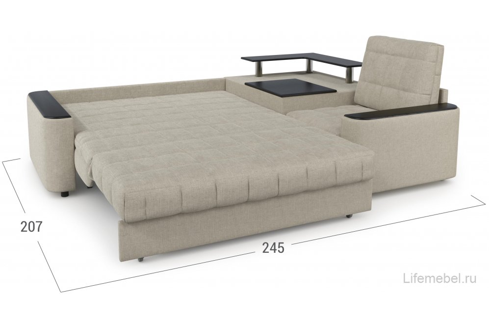 Диван угловой Moon Family 018/(1)65Лн+Н30н+91Пн 003554 правый со спальным местом 140 велюр бежевый 66-100