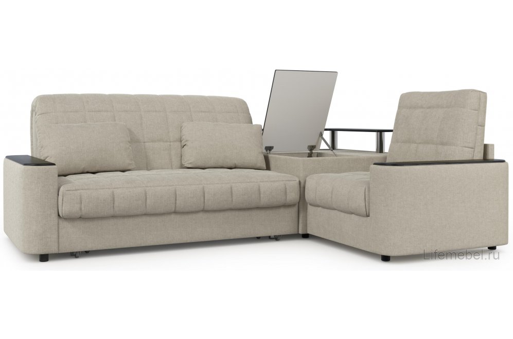 Диван угловой Moon Family 018/(1)65Лн+Н30н+91Пн 003554 правый со спальным местом 140 велюр бежевый 66-100