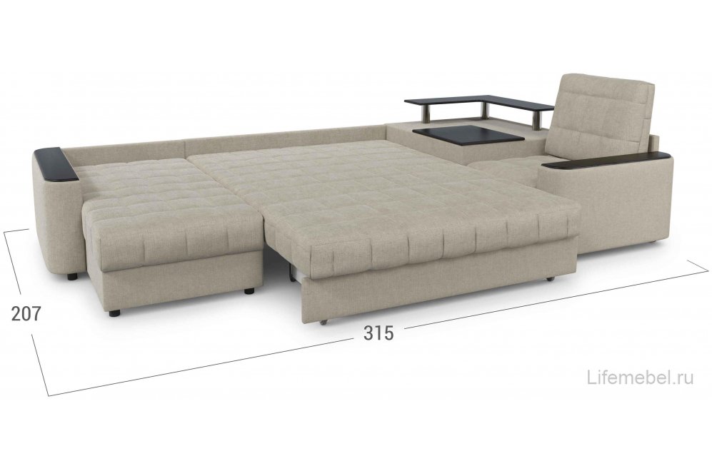 Диван угловой Moon Family 018/(1)65Лн+7Ян+Н30н+91Пн 003594 правый со спальным местом 140 велюр бежевый 66-100