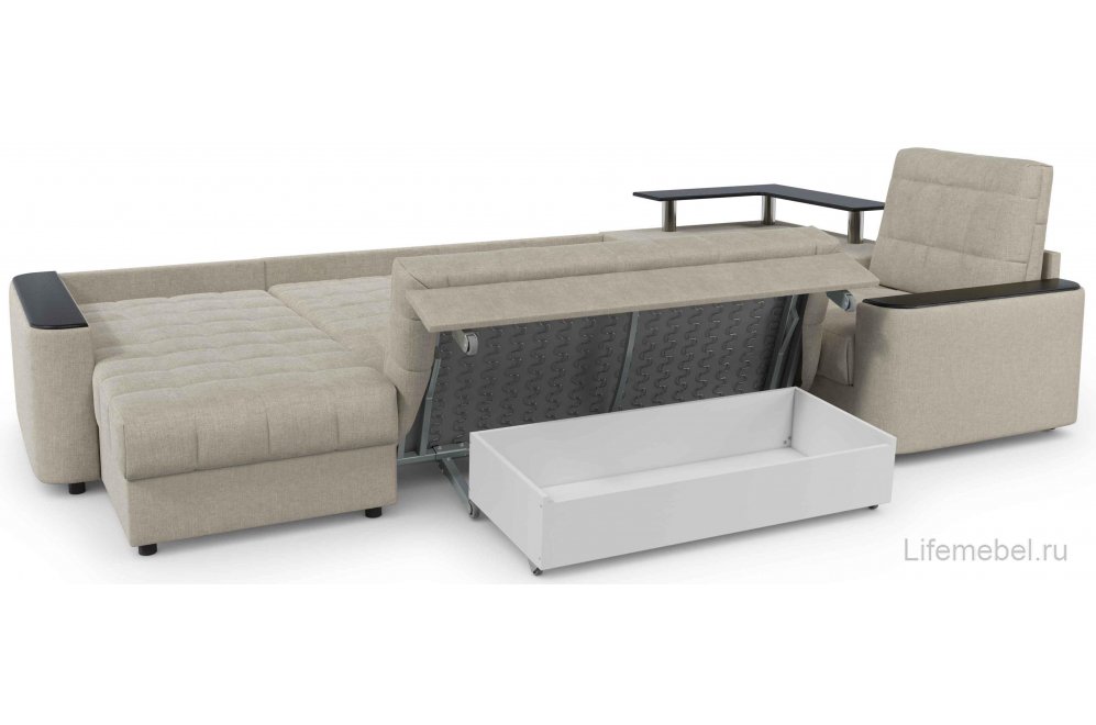 Диван угловой Moon Family 018/(1)65Лн+7Ян+Н30н+91Пн 003594 правый со спальным местом 140 велюр бежевый 66-100