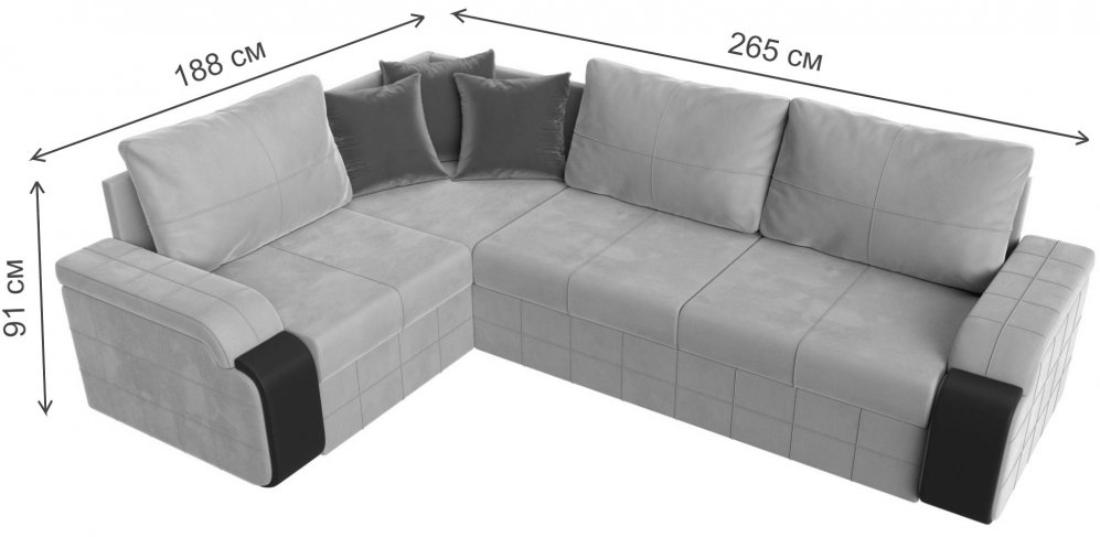 Диван угловой Женева левый велюр / экокожа черный / белый / серый