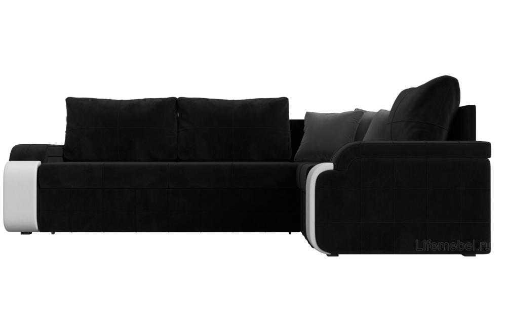 Диван угловой Женева правый черный велюр / белая экокожа