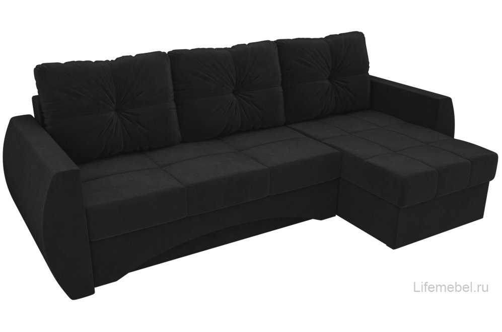 Диван угловой Элмира правый черный велюр