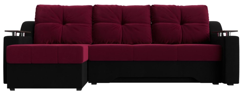 Диван угловой Сенатор НПБ микровельвет красный / черный левый