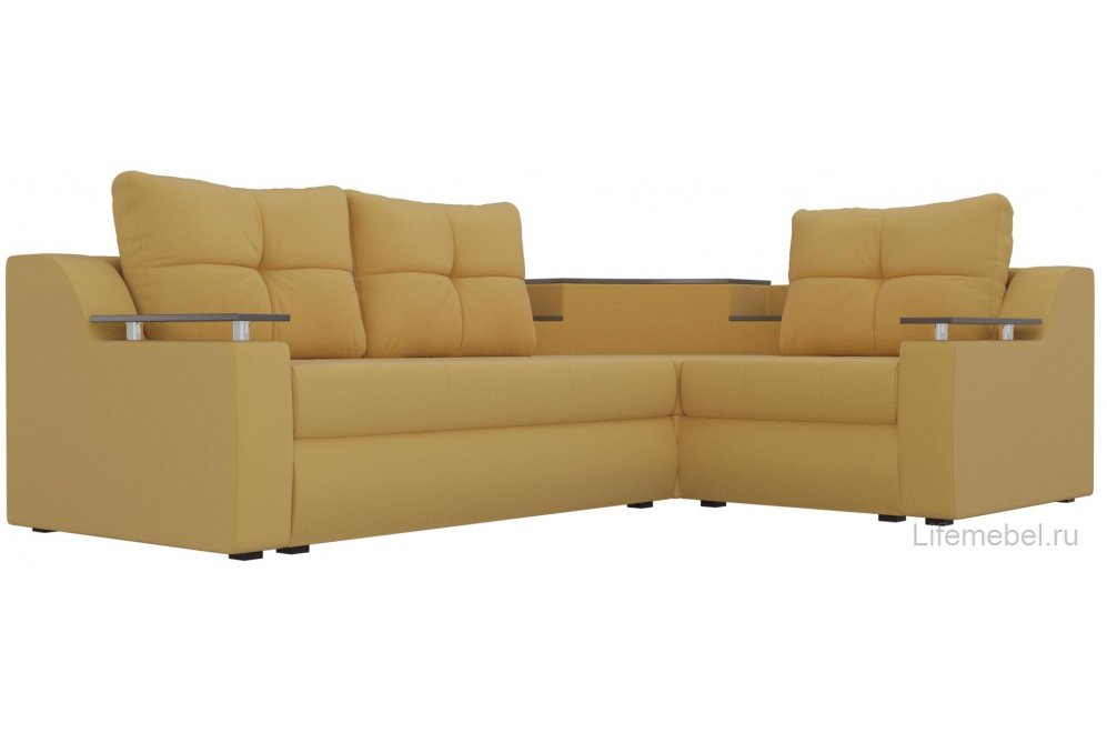 Диван угловой Тесей правый микровельвет желтый