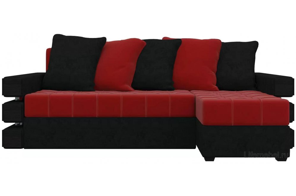Диван угловой Сорен правый микровельвет красный / черный
