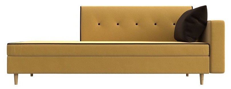 Диван-кушетка Селена правый полностью желтый, кант/пуговицы/подушка коричневый микровельвет