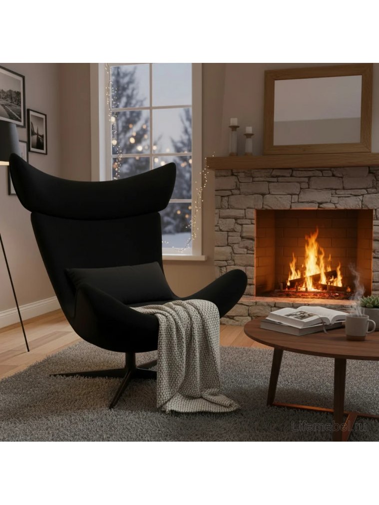 Кресло Рунду с подушкой бархат черный