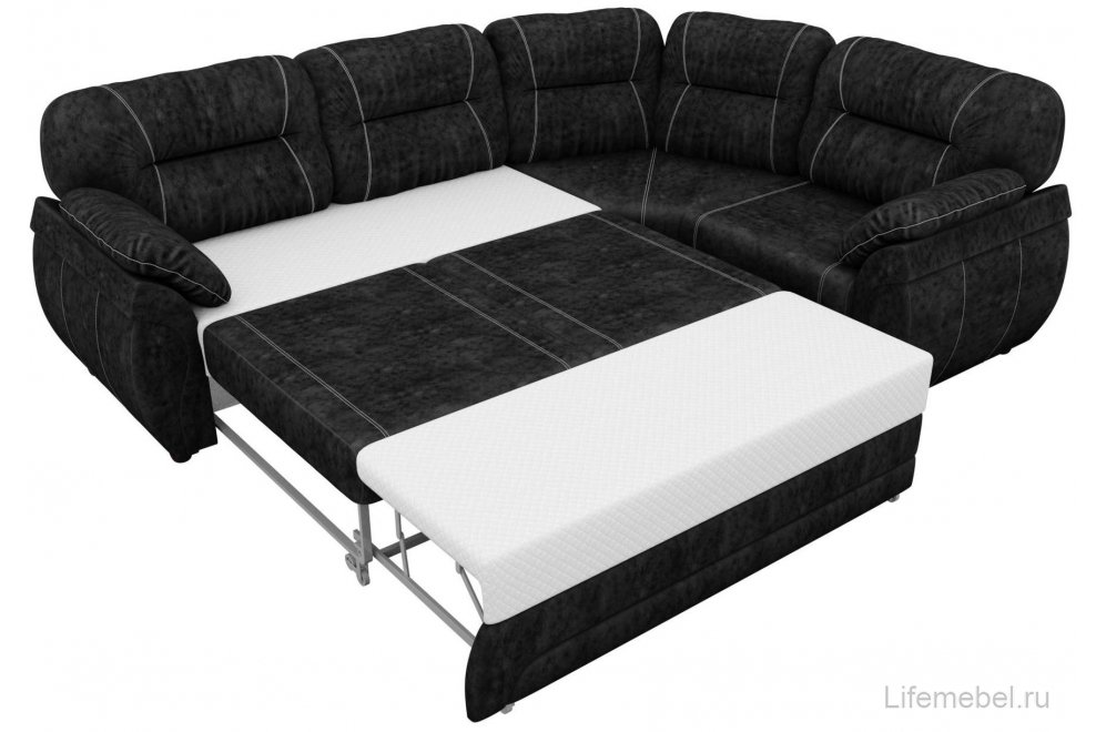 Диван угловой Капри велюр черный правый
