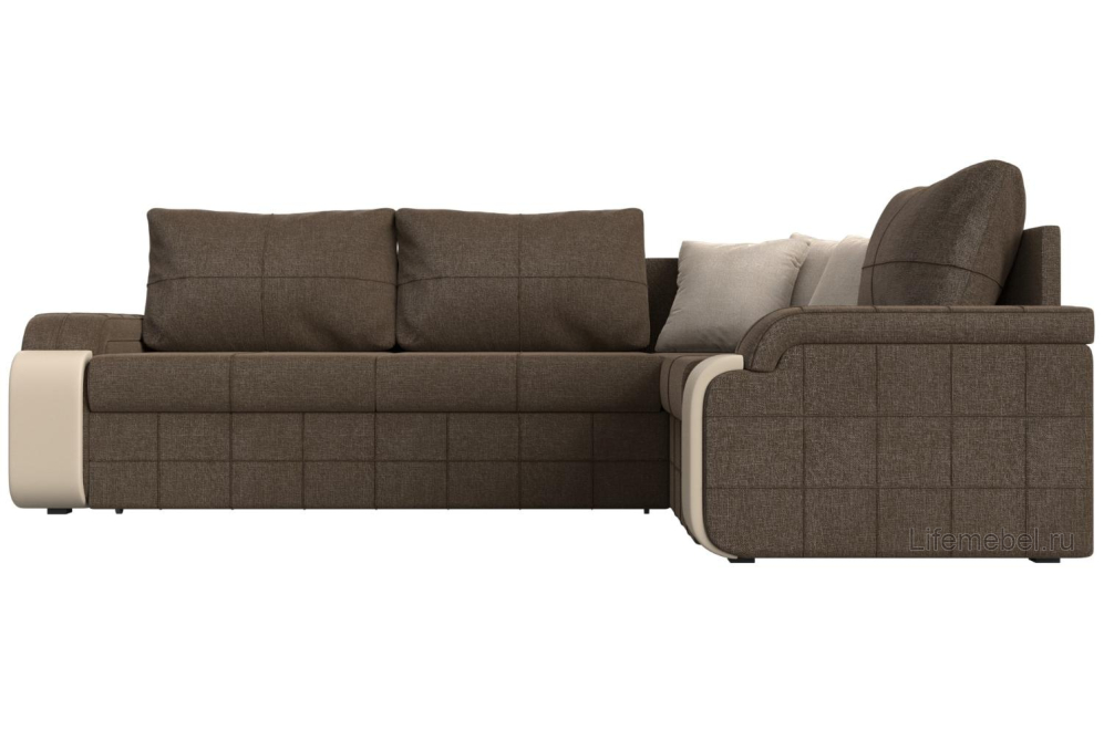 Диван угловой Женева рогожка коричневый / бежевый правый