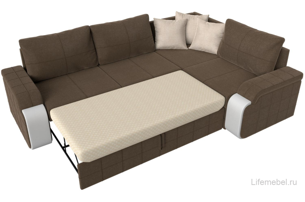 Диван угловой Женева рогожка коричневый / бежевый правый