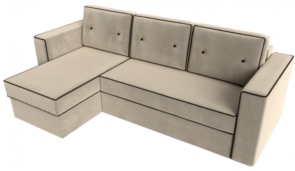 Диван угловой Принстон вельвет бежевый левый