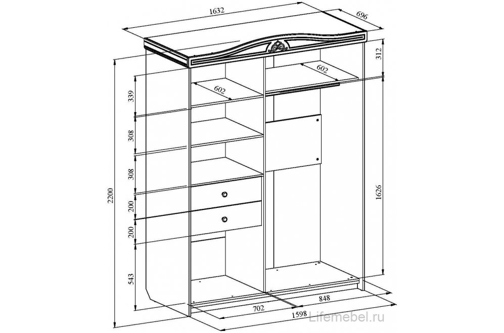Шкаф-купе Ассоль АС-16 белое дерево
