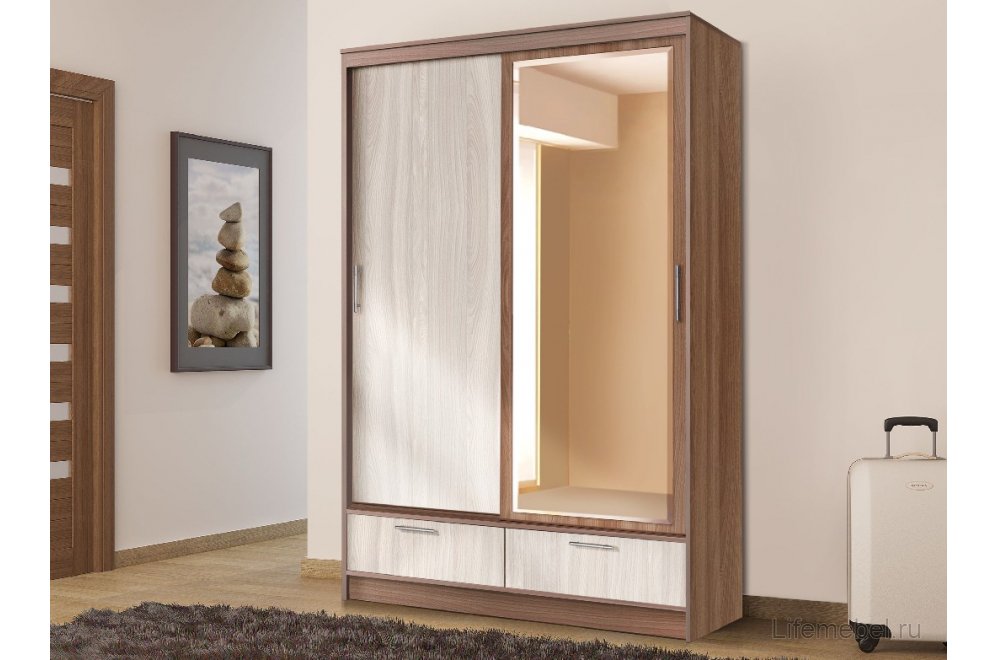 Шкаф-купе 008 ясень темный / ясень светлый