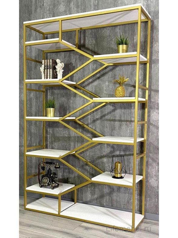 Стеллаж Akur Loft Dayton металлокаркас золотой декор белый
