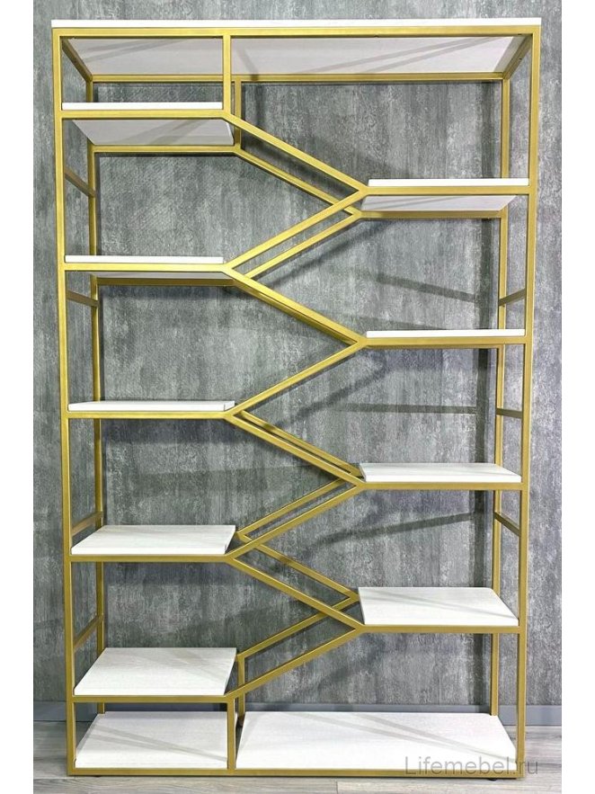 Стеллаж Akur Loft Dayton металлокаркас золотой декор белый
