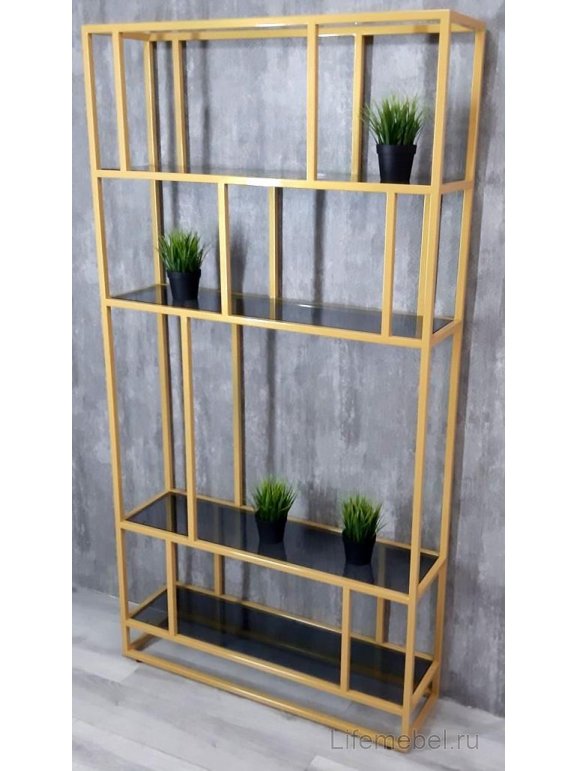 Стеллаж Akur Loft Orlando металлокаркас Золото тонированное стекло