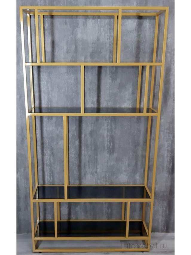 Стеллаж Akur Loft Orlando металлокаркас Золото тонированное стекло