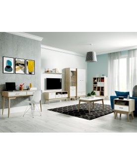 Книжный шкаф Калгари дуб натуральный светлый / белый матовый