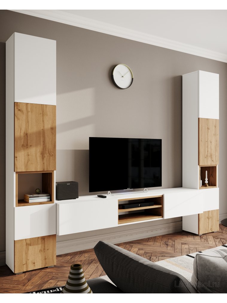 Стеллаж Лонгфорд белый / дуб вотан