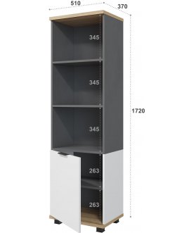 Книжный шкаф Скайлайт СЛ-5К левый блэквуд ячменный / графит / белый / меренга