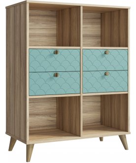 Книжный шкаф Велламо ВО-04 блэквуд ячменный / бирюза