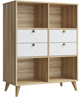 Книжный шкаф Велламо ВО-04 блэквуд ячменный / бирюза