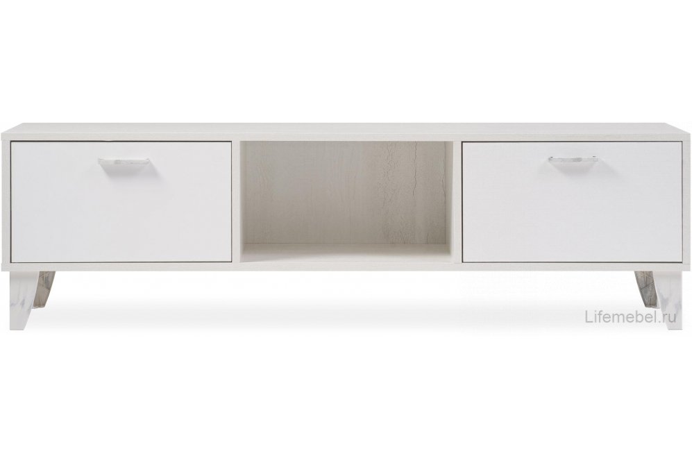 ТВ-тумба Эго Т-3 на ножках бетон светлый / белый глянец