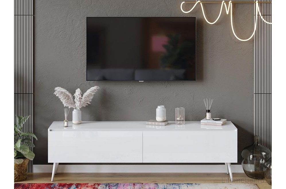 ТВ-тумба Глосс СМ-319.03.011 белый глянец / стекло белый глянец / белая