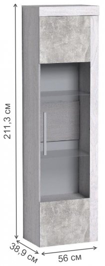 Витрина Леон 1 ясень анкор светлый / ателье светлый высокая