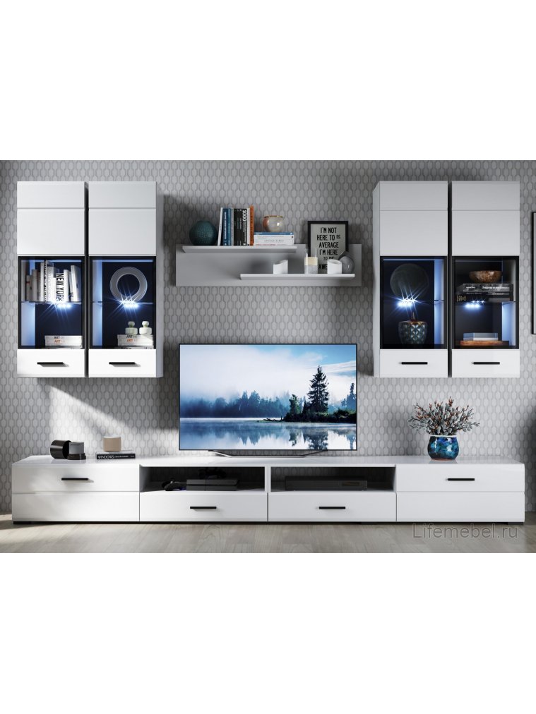 Витрина Азап левая белый жемчуг / белый глянец