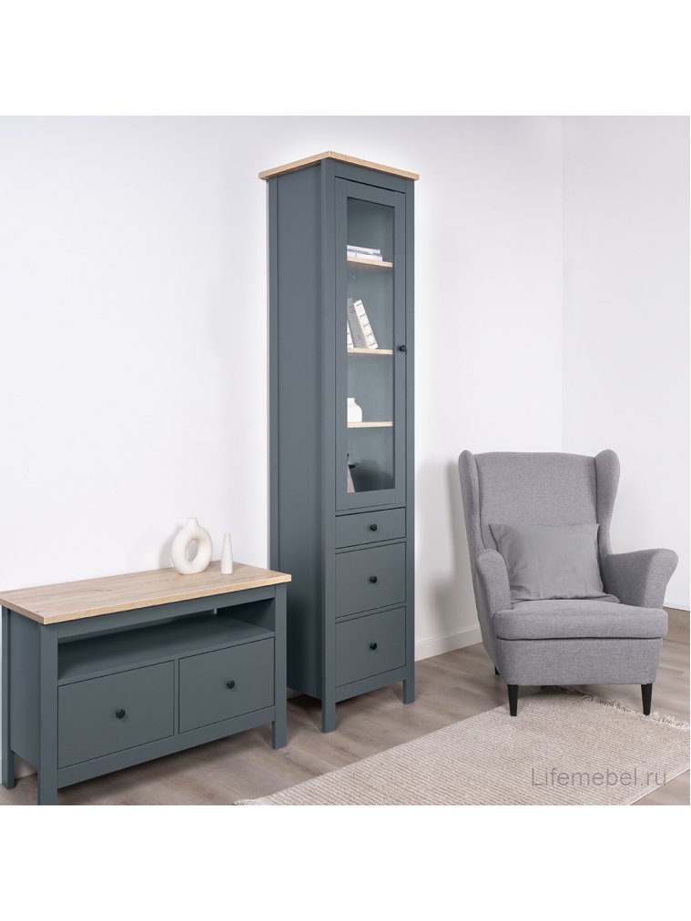 Витрина Сага 50 бирюзовый / ясень