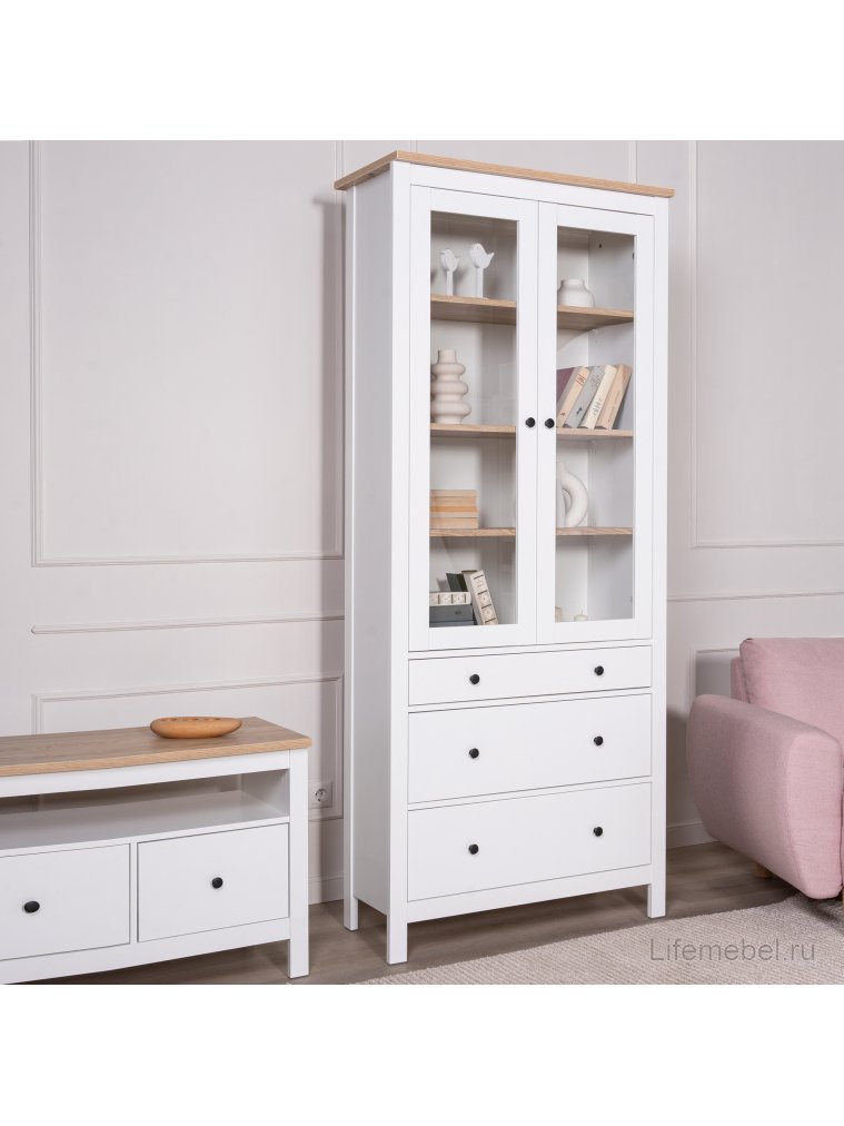 Витрина Сага 90 белый / ясень