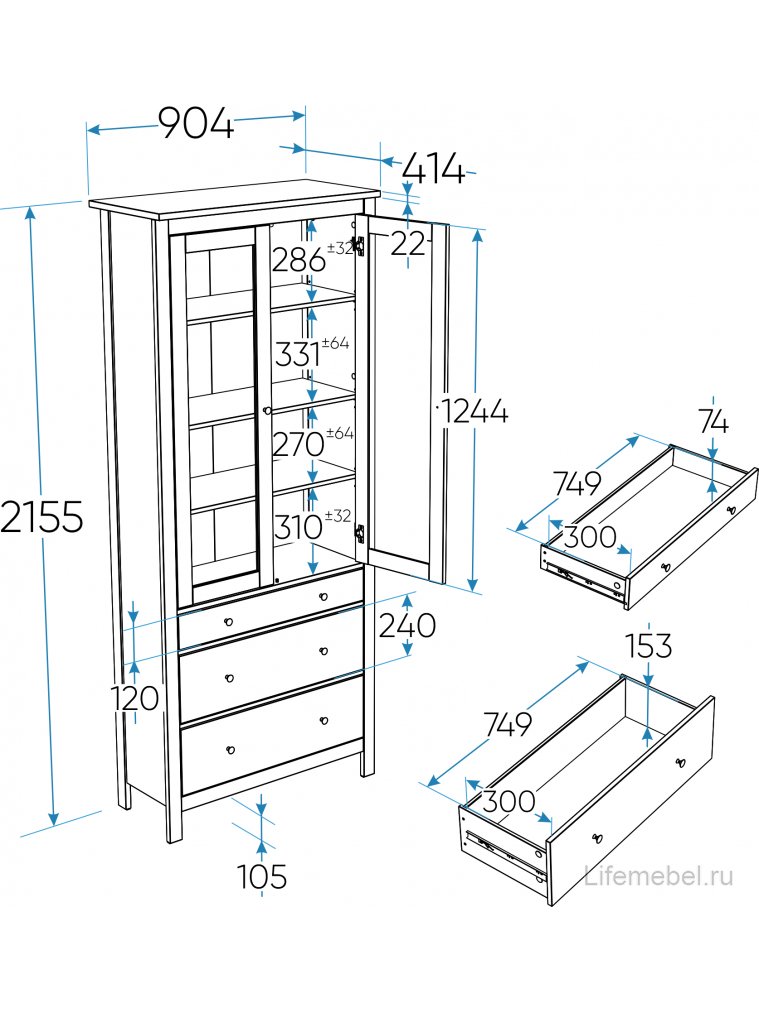 Витрина Сага 90 бирюзовый / ясень