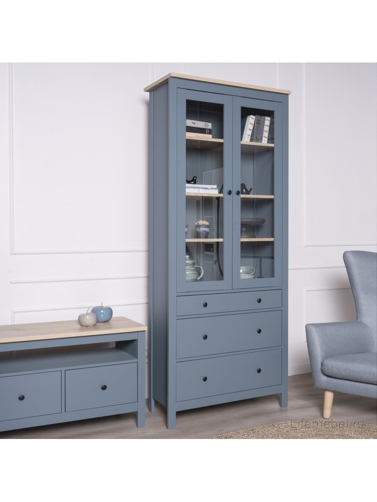 Витрина Сага 90 бирюзовый / ясень
