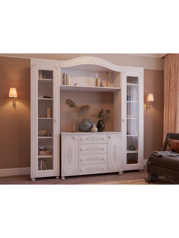 Витрина Ассоль АС-533К со стеклом правая белое дерево