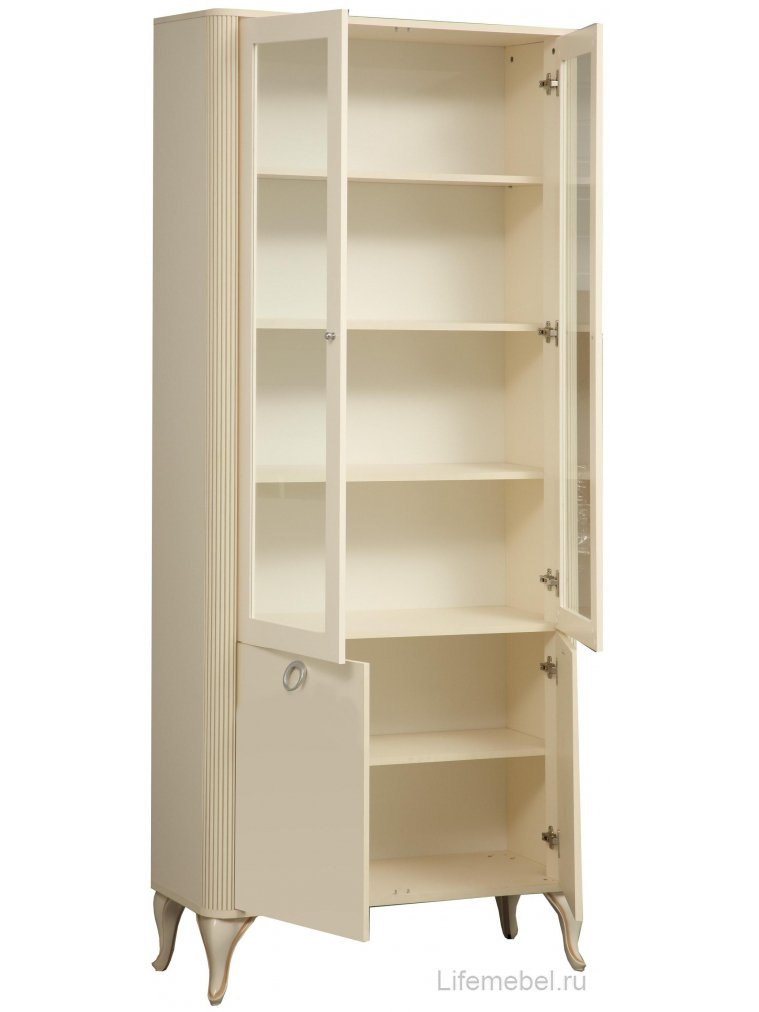 Витрина Стефани 43.05 бежевая / белая / профиль Kroning слоновая кость патина